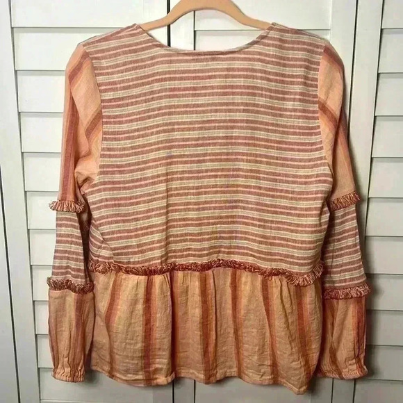 American Eagle Linen Blend Long Sleeve Boho Fringe Tassel Top Size Medium - Picture 9 of 11